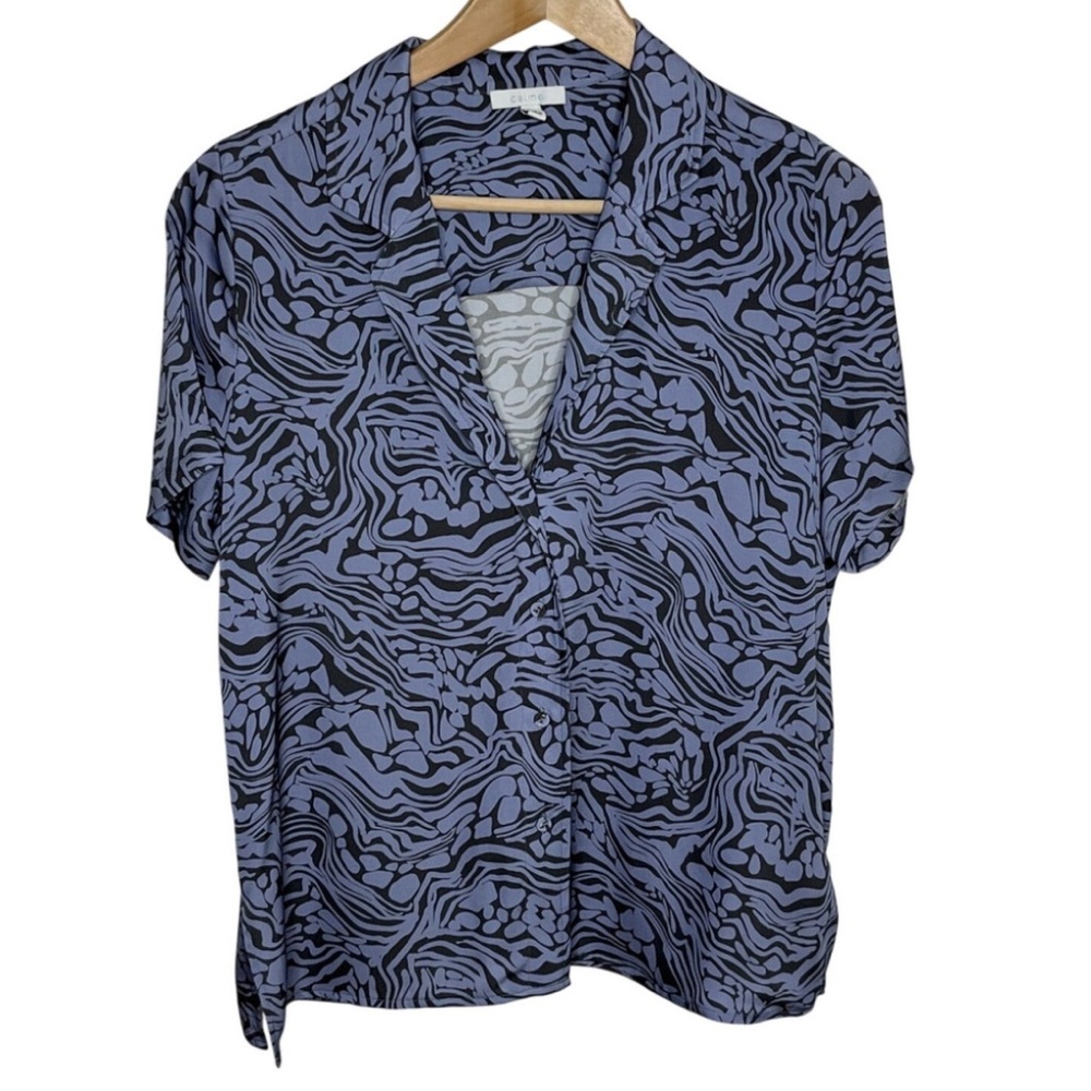 JOHNNY WAS Calme Silk Blend Wavy Print Black Blue Button Down Blouse Women’s S - Picture 5 of 10